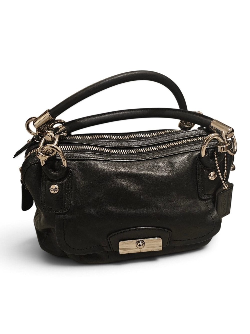 Coach Kristin Black Leather Double-Zip Satchel Handbag F22304